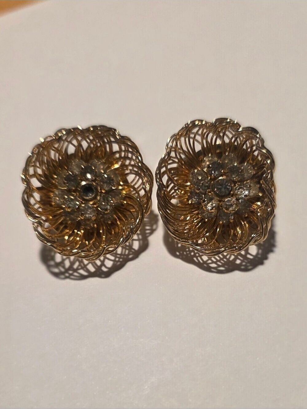 Vintage Weiss Gold Tone Rhinestone Clip On Earrings